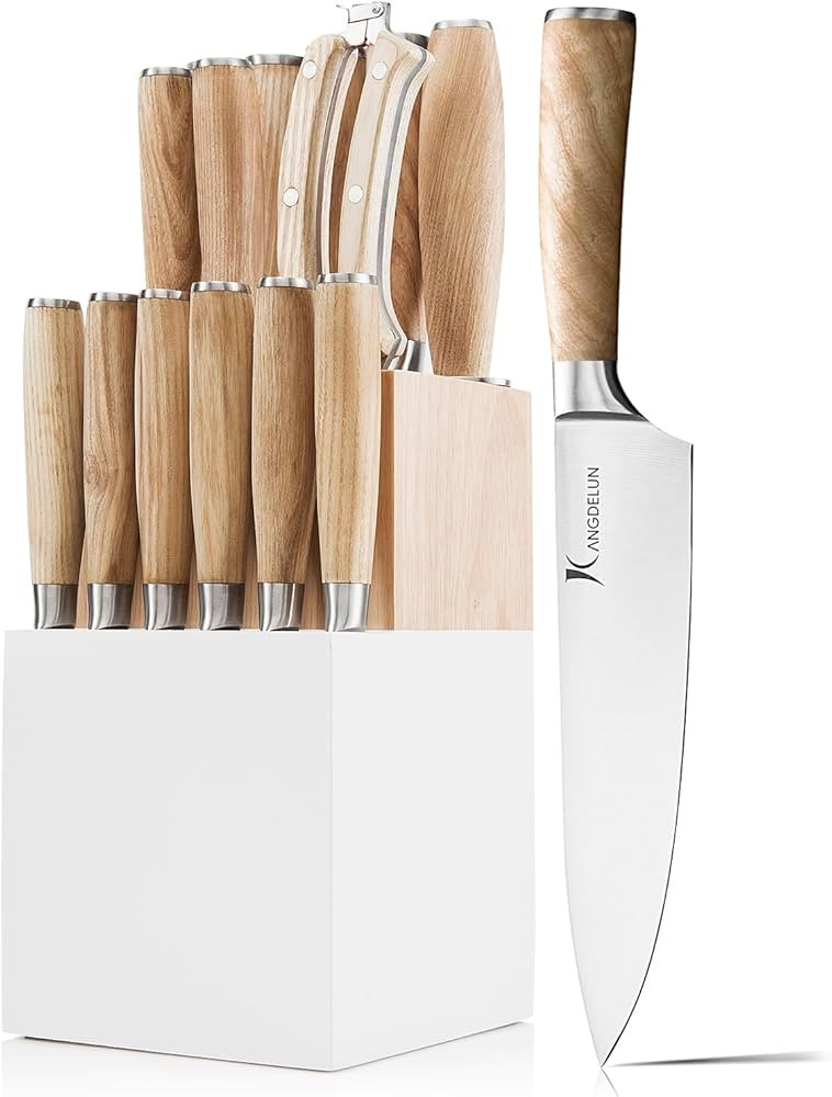 Kangdelun Ultra Sharp 15-Piece Kitchen Knife Set, High Carbon Stainless Steel Blades, Torrefied N... | Amazon (US)