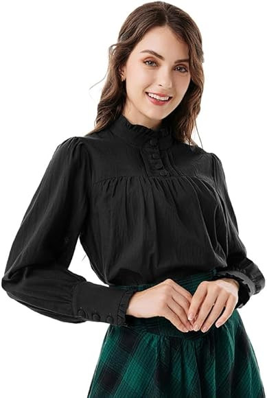 Scarlet Darkness Victorian Blouse for Women Baggy Cotton Long Sleeve Renaissance Shirt | Amazon (US)