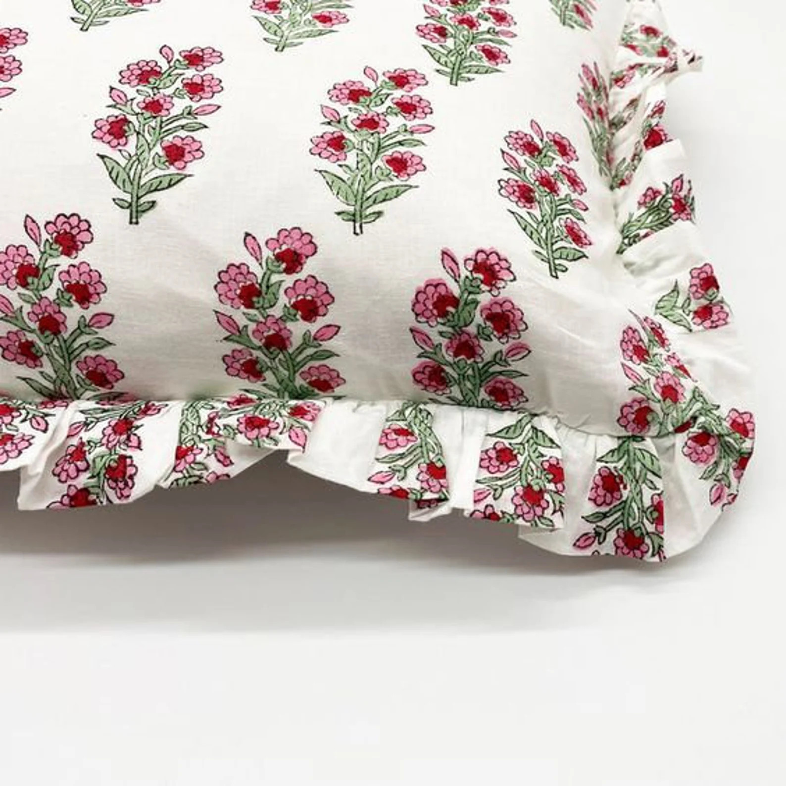 Hand Block Floral Pillow Covers | Ruffle Throw Pillows | Hand Blocked Frill Boho Cushion Cover | ... | Etsy (US)