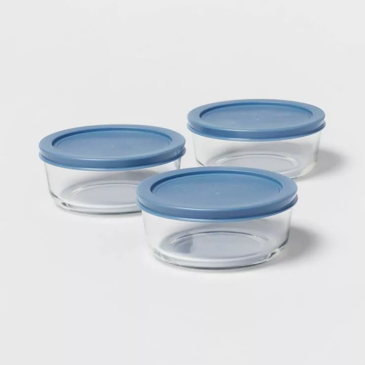 4pk (8pc) 1c Round Glass Food Storage Container Set Green - Room Essentials™