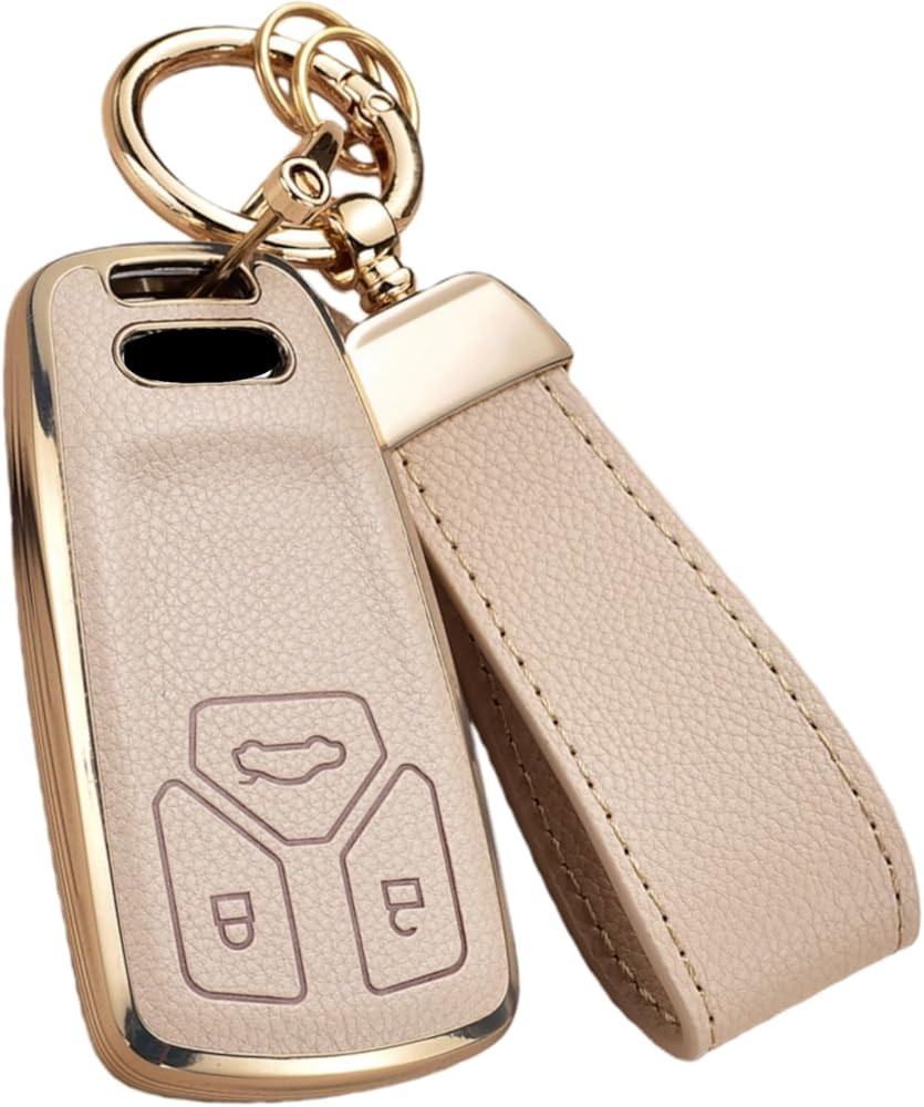 Key Fob Cover for Audi with Key Chain, Upper Leather + Soft TPU Key Cover Case Shell for A4 Q7 Q5... | Amazon (US)
