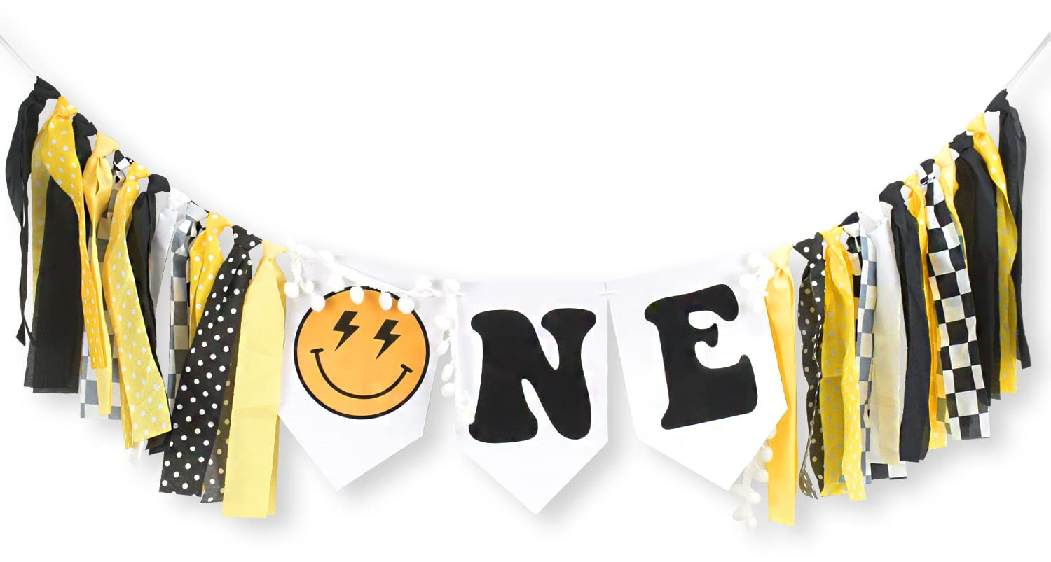 One Happy Dude High Chair Banner, Lightning Bolt Smiley Face Banner for 1st Birthday Decorations,... | Amazon (US)