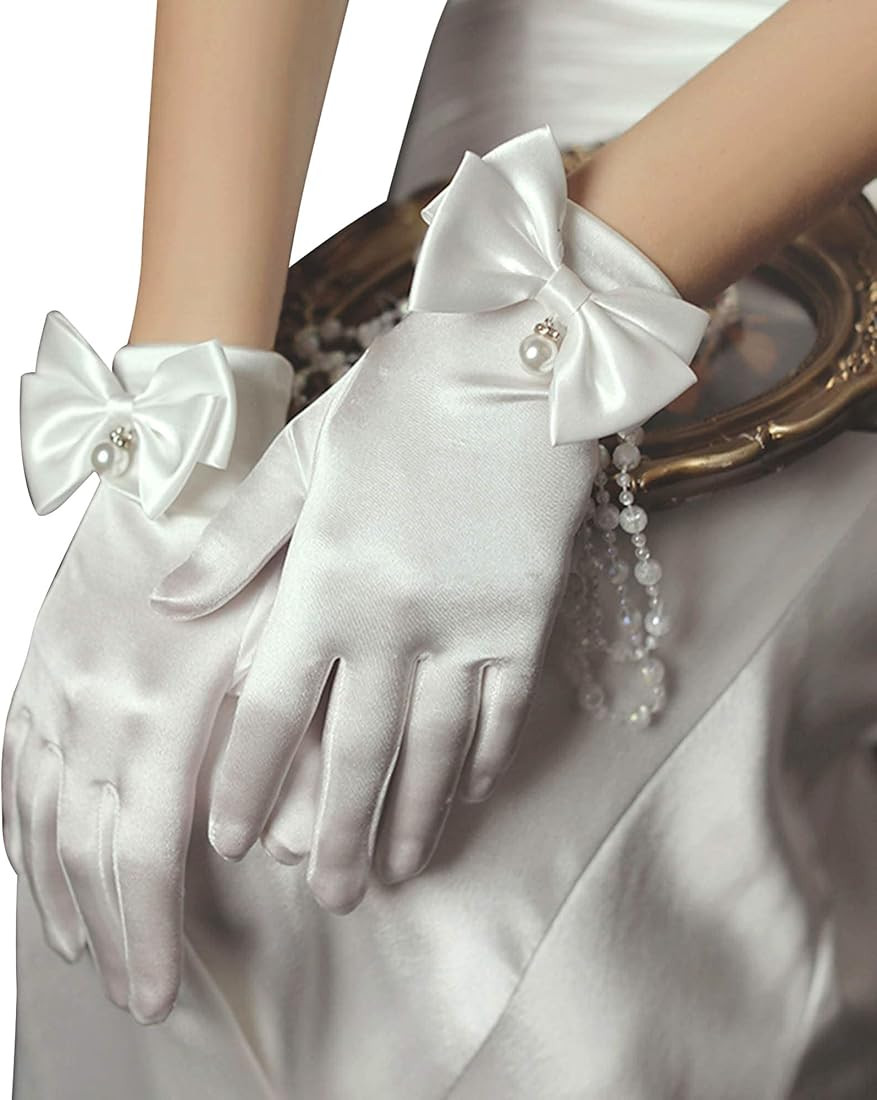 Ayliss Women Bridal Wedding Gloves Satin Short Opera Gloves Pearl Wrist Banquet Dress Gloves Fanc... | Amazon (US)