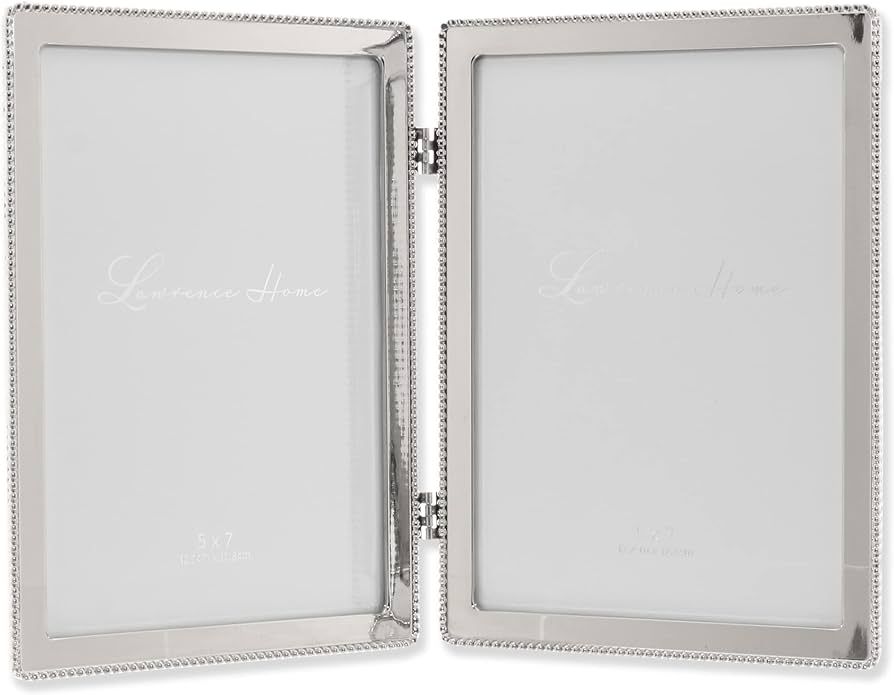 5x7 Hinged Double Cast Metal Picture Frames, Silver Classic Bead Design | Amazon (US)