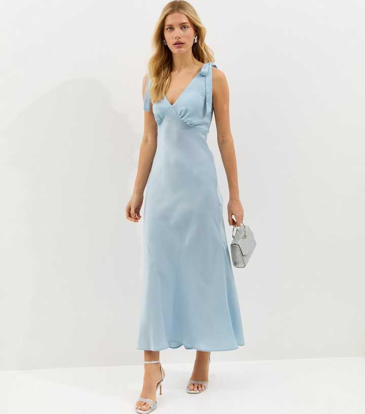 Light Blue Tie Shoulder Plunge Maxi Dress | New Look | New Look (UK)