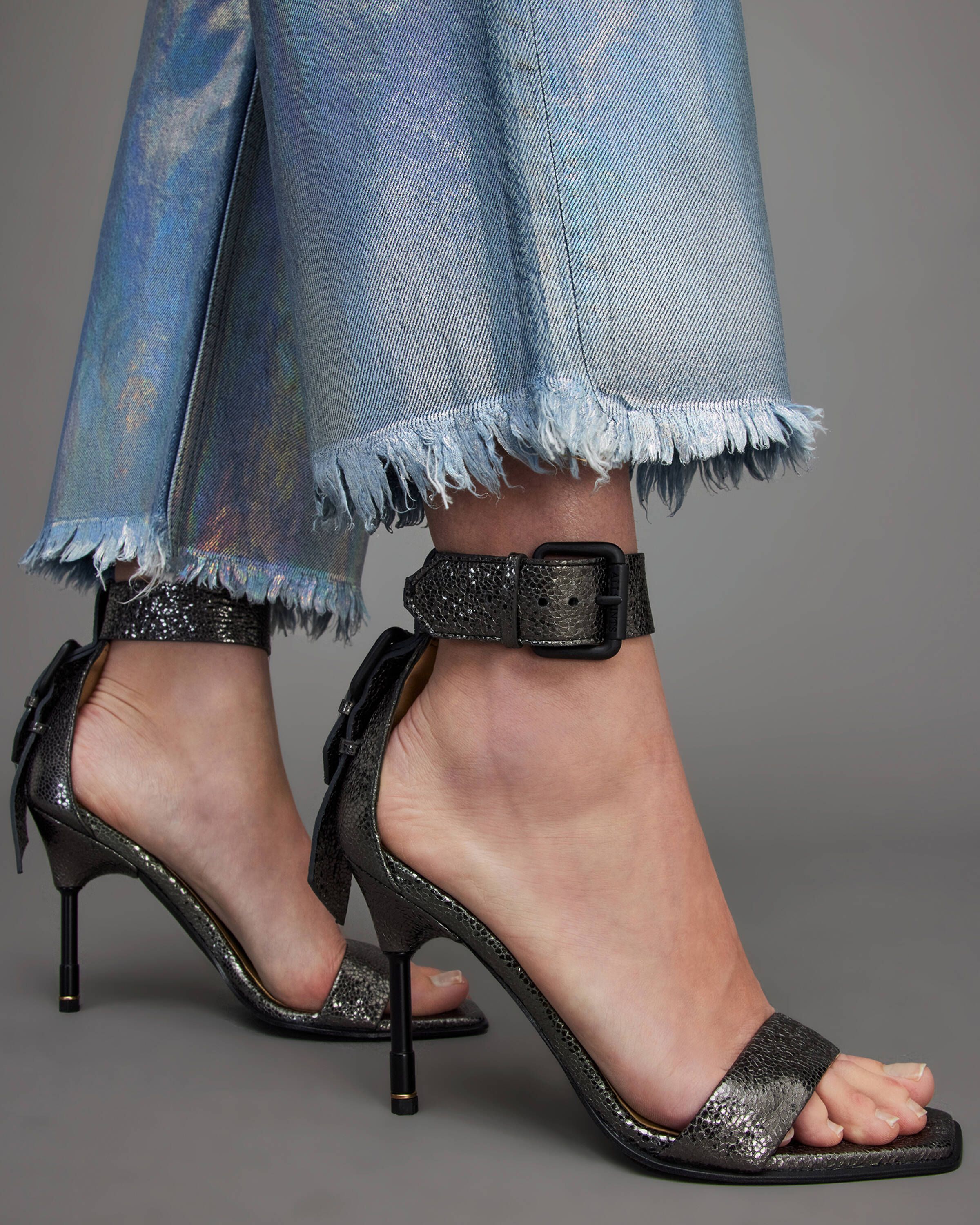 Noir Leather Shimmer Sandals | All Saints US