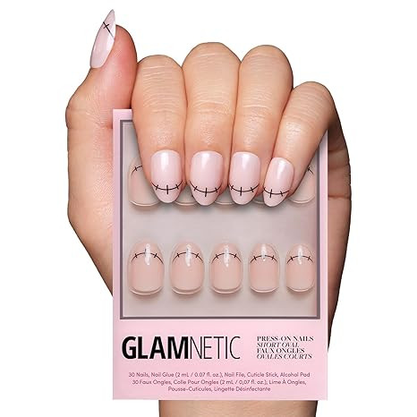 Glamnetic Press On Nails - Frankenbabe | Semi-Transparent Stitched Tip Graphic Short Oval Fake Ha... | Amazon (US)