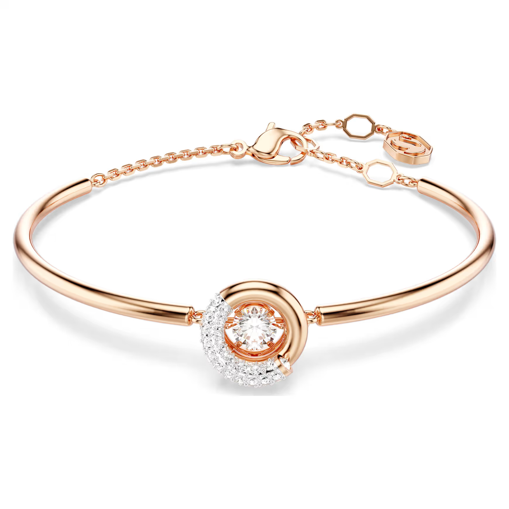 Dextera bangle, Round cut, White, Rose gold-tone plated by SWAROVSKI | SWAROVSKI