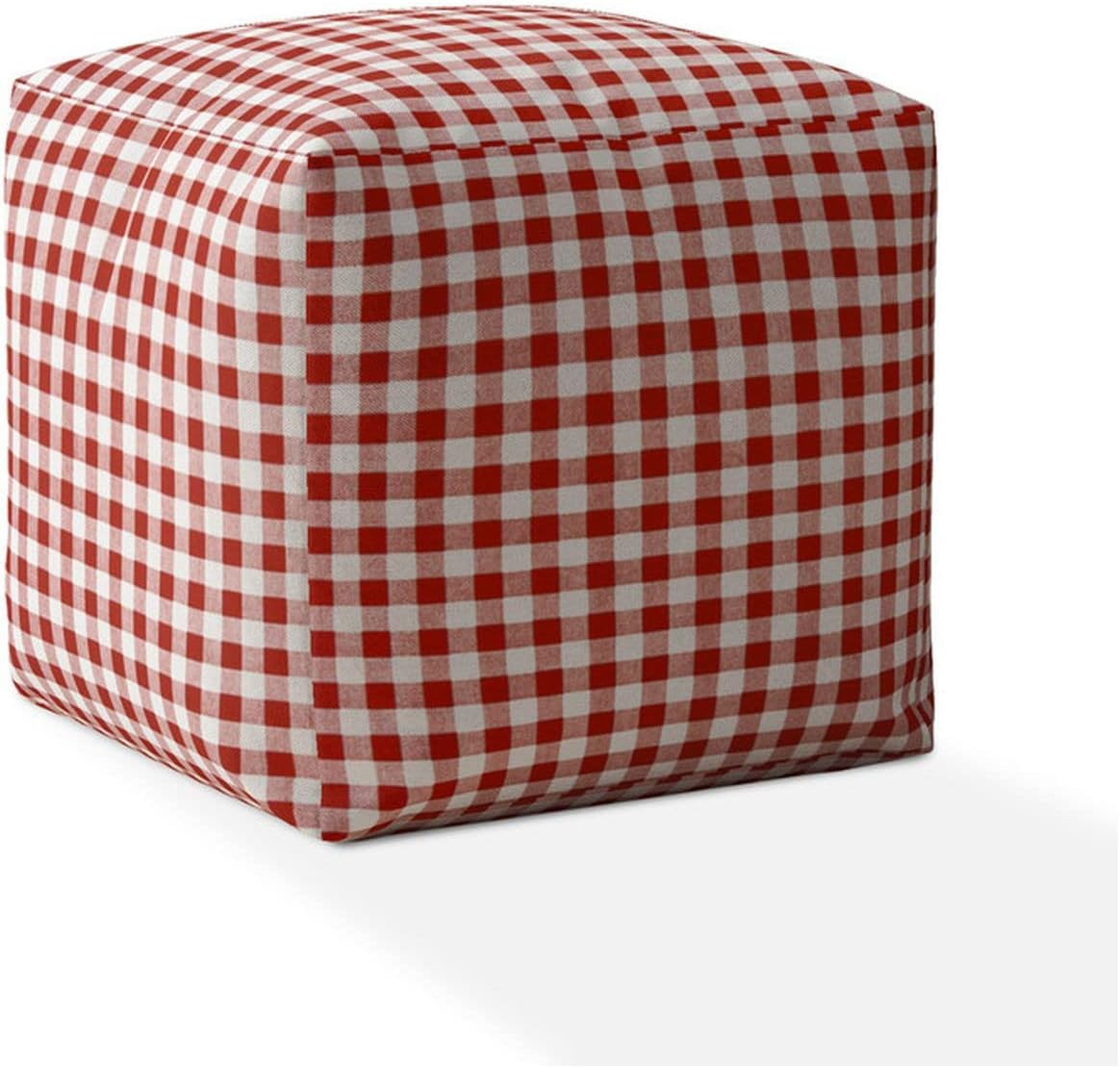 HomeRoots 17" Red and White Cotton Gingham Pouf Cover | Amazon (US)