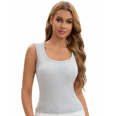 Unique Bargains Women's U Neck Tank with Built-In Bras S Light Grey | Walmart (US)