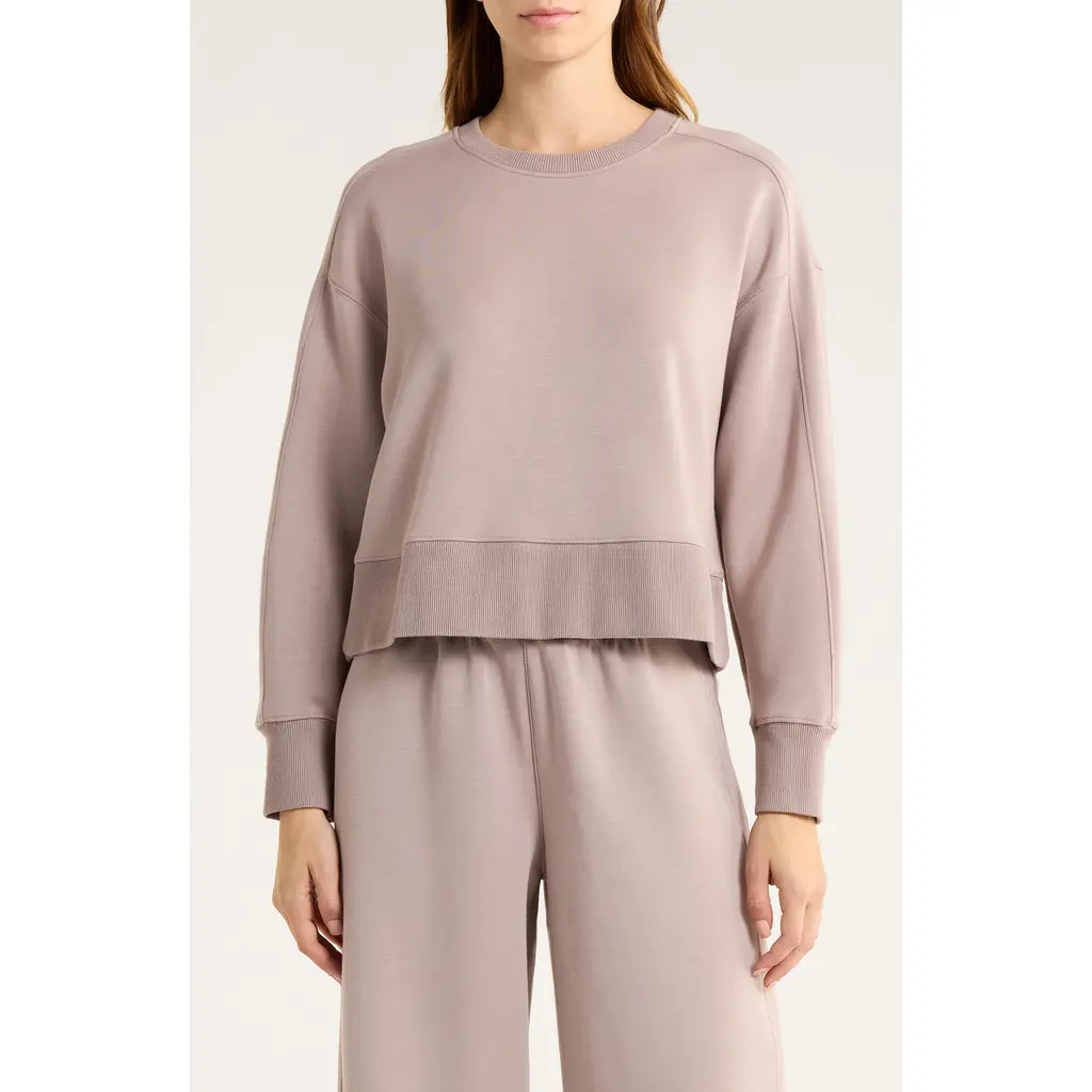 SPANX® AirEssentials® Luxe Crop Crewneck Sweatshirt in Coastal Fog at Nordstrom, Size Medium | Nordstrom