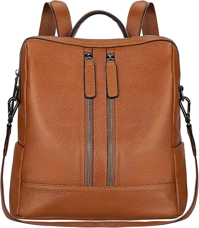 S-ZONE Women Genuine Leather Backpack Casual Shoulder Bag Purse Medium | Amazon (US)