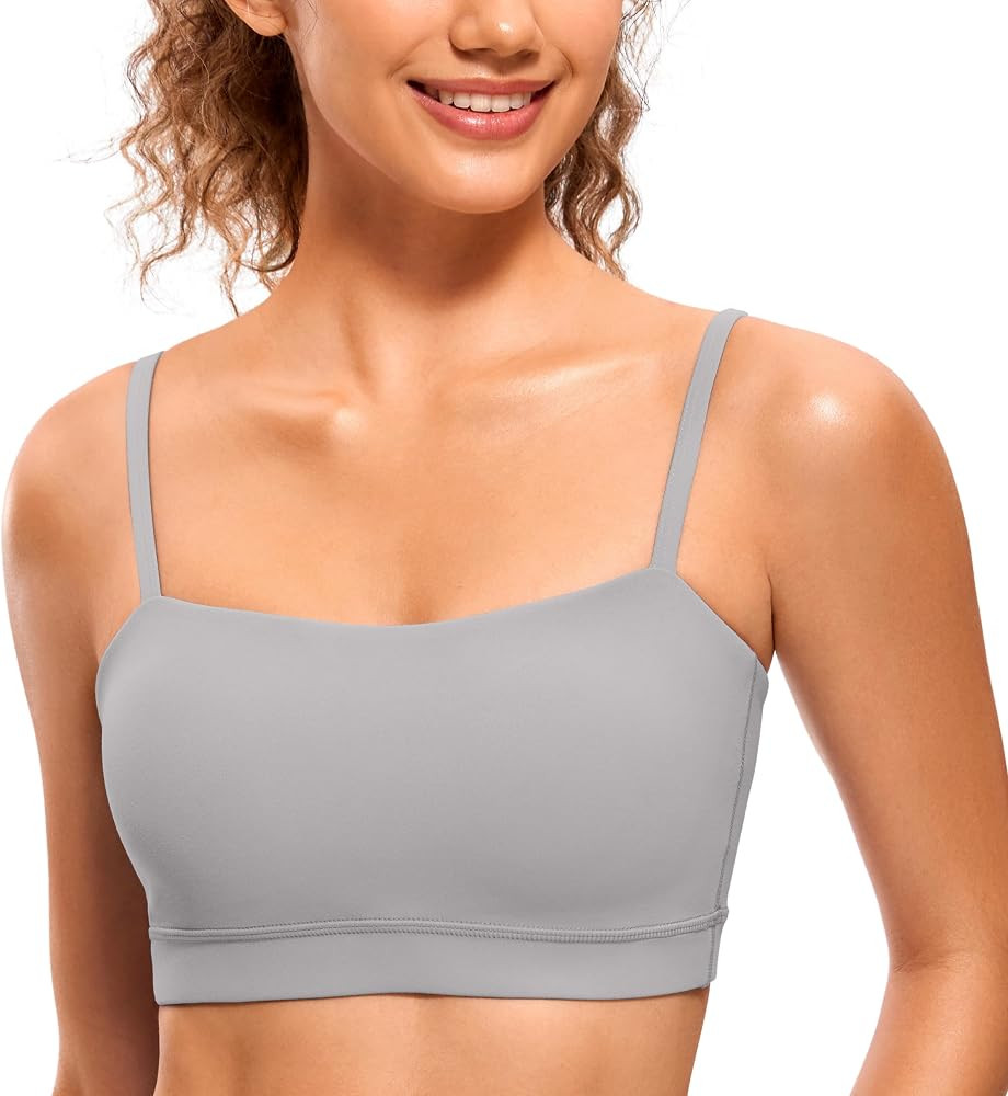 CRZ YOGA Butterluxe Womens Adjustable Spaghetti Thin Strap Sports Bra - Padded Wireless Square Ne... | Amazon (US)