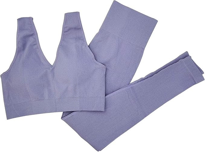 Jetjoy Women 2 PCS Workout Set Seamless Super Soft Material Deep V Neck Bra+Leggings Sports Suit ... | Amazon (US)