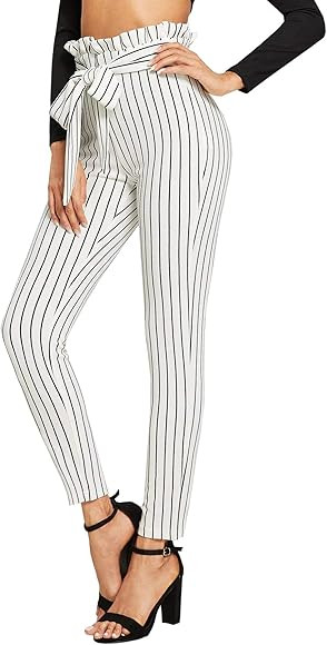 SweatyRocks Women's Striped Elastic High Waist Slim Fit Loose Casual Long Pants | Amazon (US)