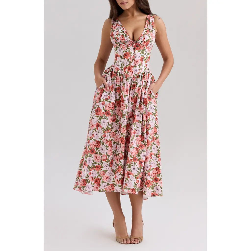HOUSE OF CB Emmelina Floral Print Sleeveless Dress in Rose Print at Nordstrom, Size Large A | Nordstrom