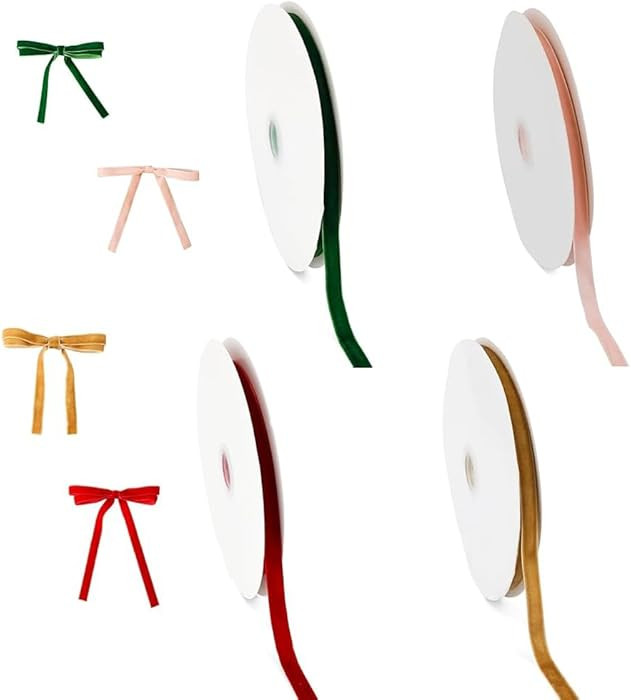 4 Rolls Christmas Velvet Ribbon for Satin Gift Wrapping Ribbons Single Face Vintage of Silk Weddi... | Amazon (CA)