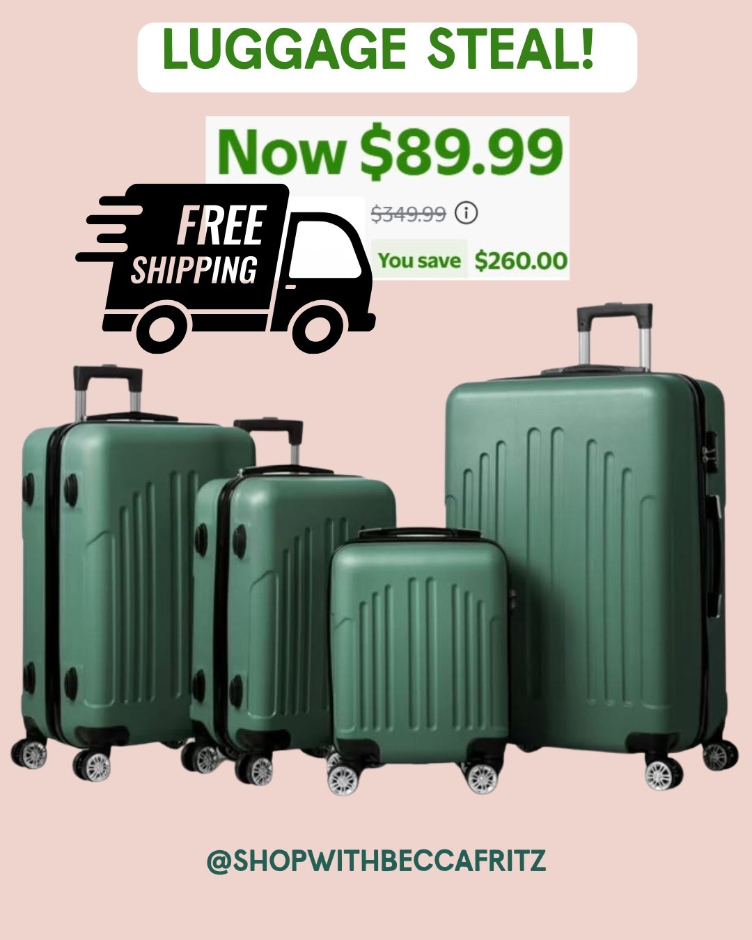 👀 👀 Had to look twice at this deal! Just $89 shipped (reg $349) for a 4-piece hard-sided luggage set! 🧳 The colors are seriously stunning (this green! 🤩) Snag a set now before your next getaway! #Luggage 

#LTKTravel #LTKFindsUnder100 #LTKSaleAlert