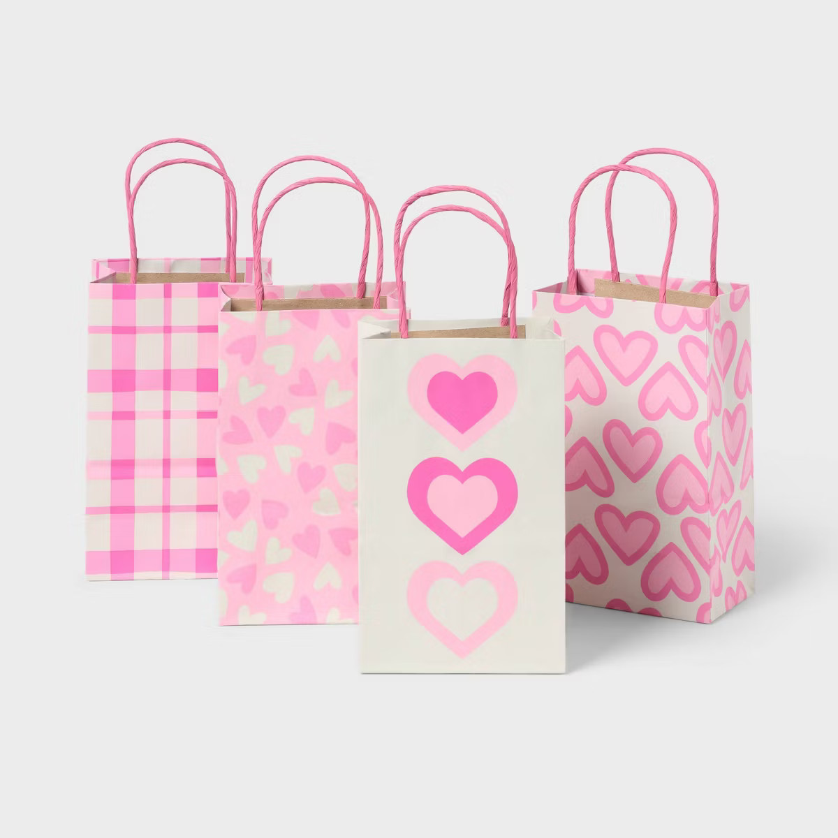 4ct Valentine's Day M/L Junior Triple Heart Toss Plaid Tote Pink - Spritz™ | Target