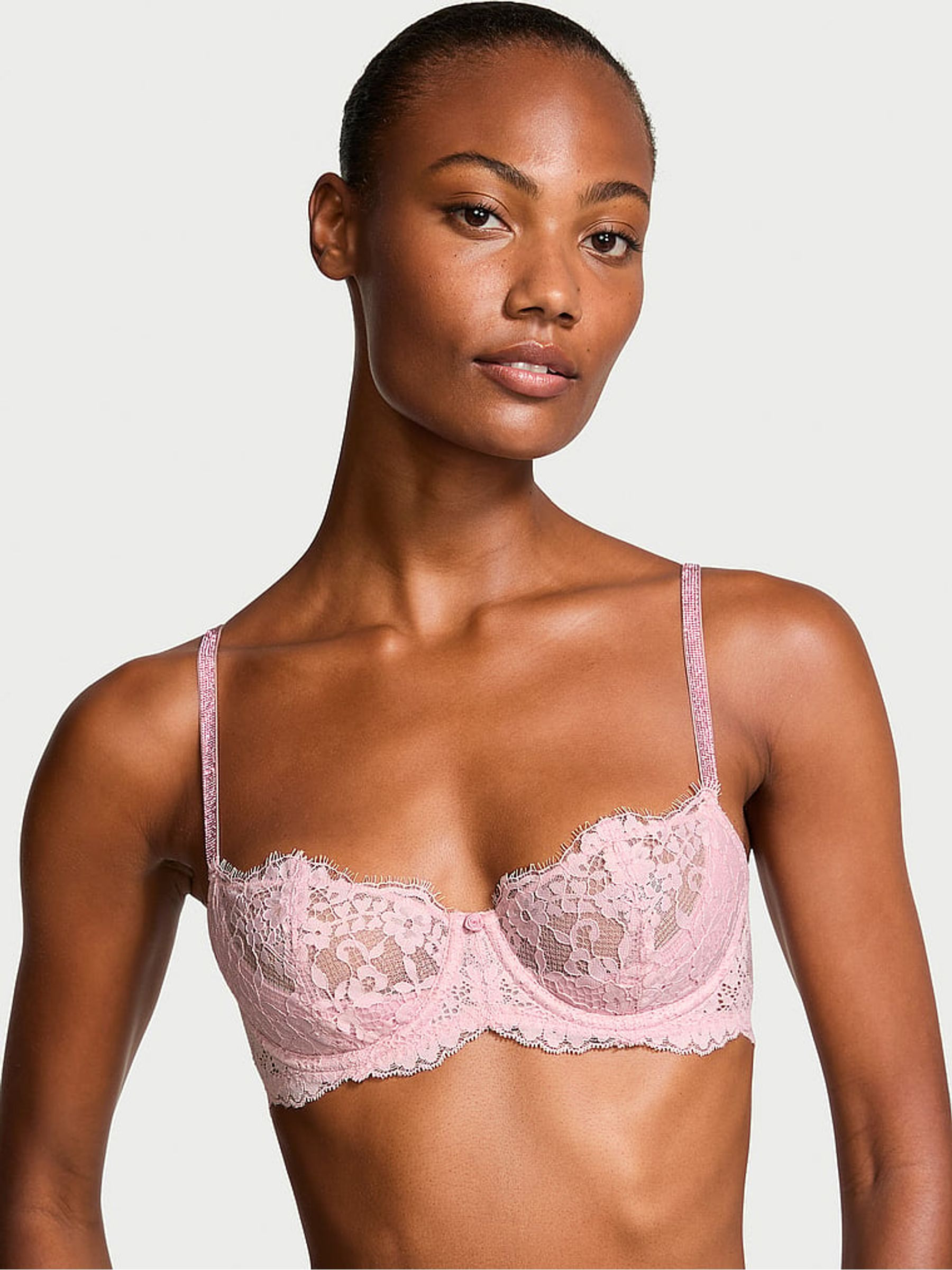 Chalk Rose Pink Unlined Balcony Twinkle Shine Strap Bra | Victoria's Secret UK | Victoria's Secret UK