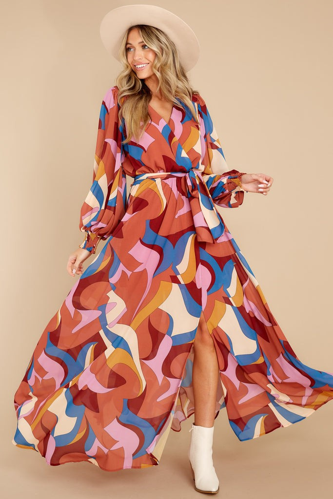 Overnight Celebrity Rust Orange Multi Maxi Dress | Red Dress 