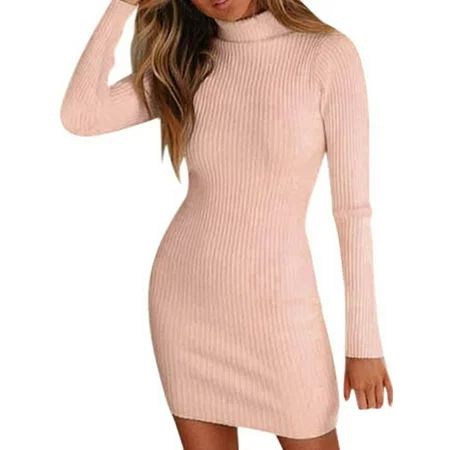 Avamo Women Bodycon Slim Fit Short Mini Dress High Neck Casual Knitted Dresses Ladies Ribbed Holiday | Walmart (US)