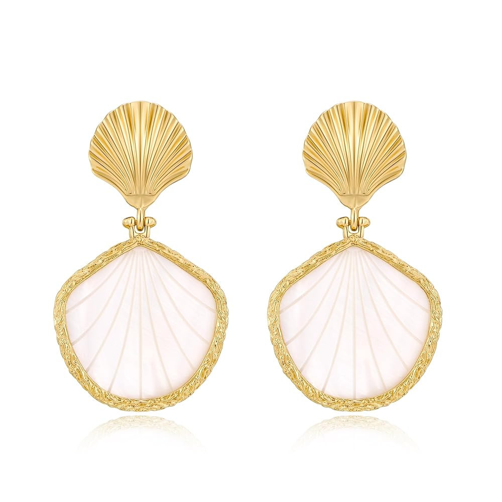 LILIE&WHITE Gold Shell Earrings Chic Summer Beach Seashell Earrings Gold Triangle Dangle Earring ... | Amazon (US)