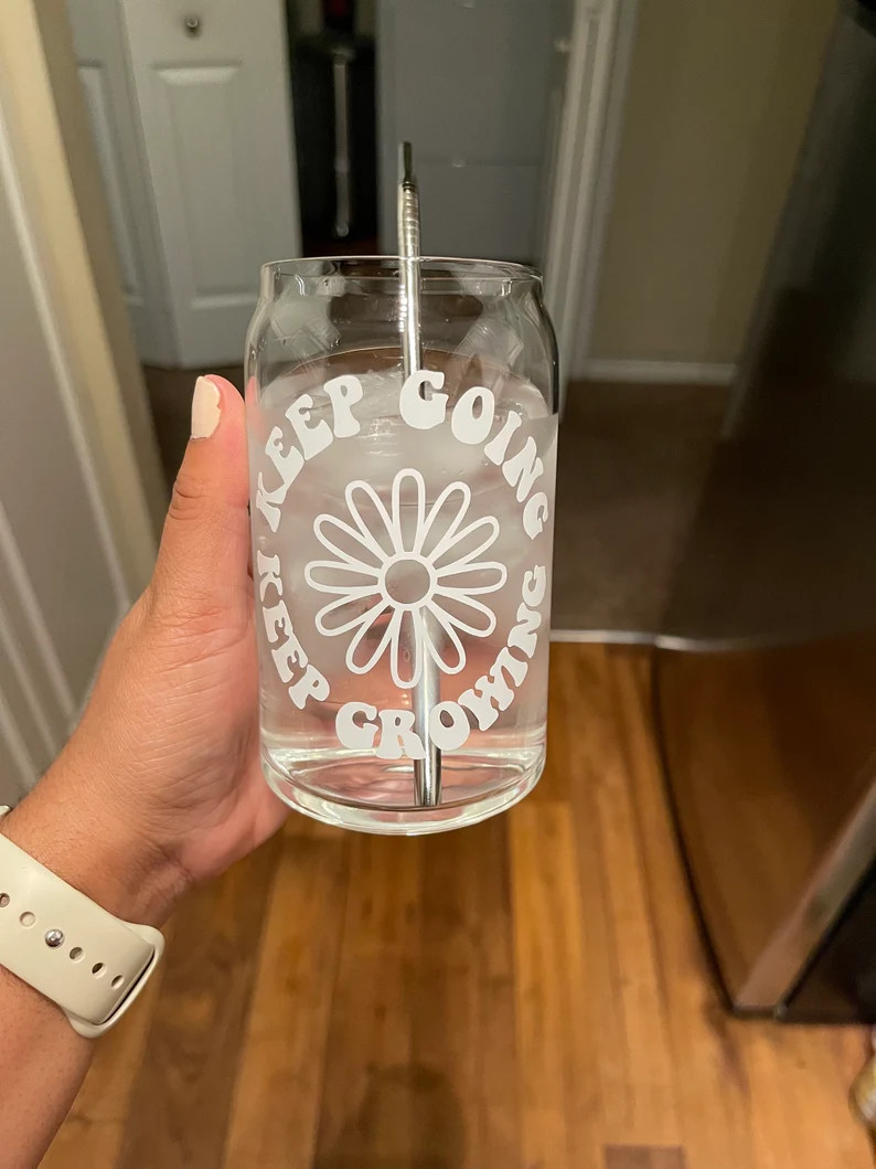 Keep Going, Keep Growing Beer Can Glass, Iced Coffee Glass, Iced Coffee Cup, Beer Shaped Glass, C... | Etsy (US)