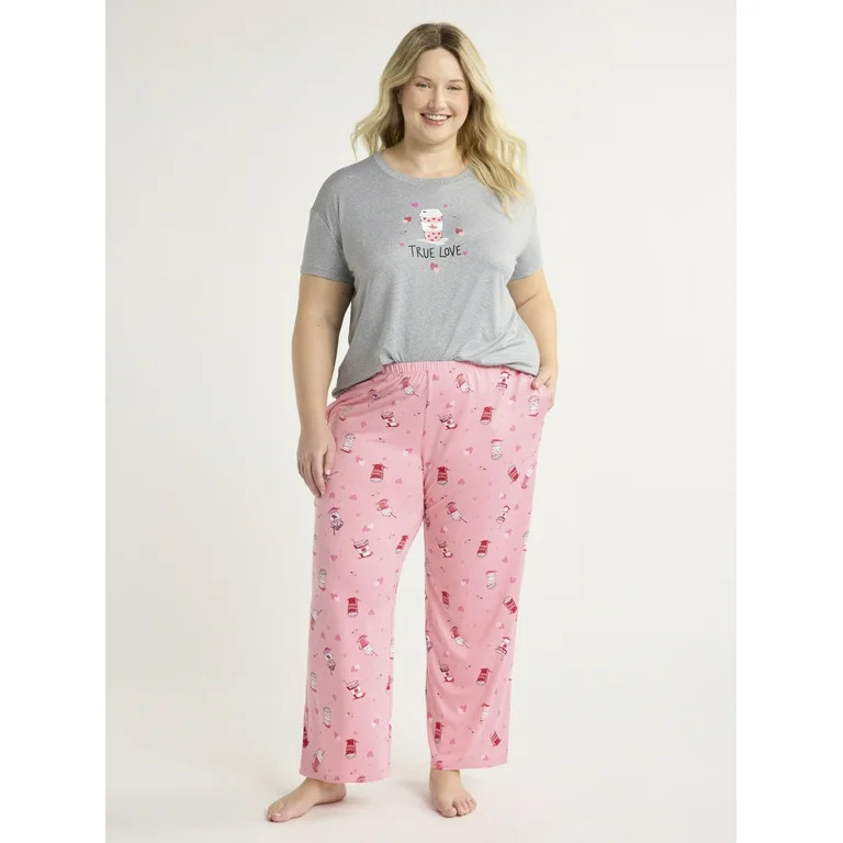 Joyspun Women's Sleep Tee and Pants Pajama Set, 2-Piece, Sizes XS to 3X - Walmart.com | Walmart (US)