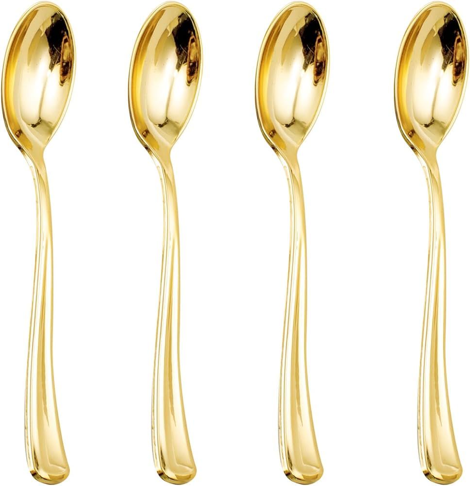 WDF 100 Pack Gold Plastic Spoons Disposable - 6.9 Inch Gold Spoons Heavy Duty Plastic Spoons, Mod... | Amazon (US)