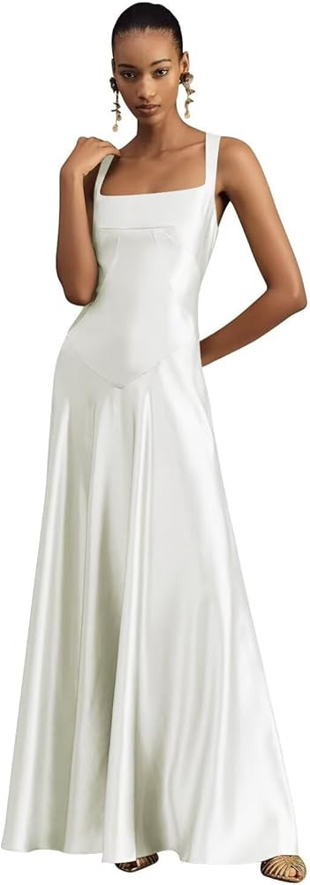 Square Neck Satin Bridesmaid Dresses for Women Long A Line Silk Corset Formal Evening Gowns 2025 | Amazon (US)