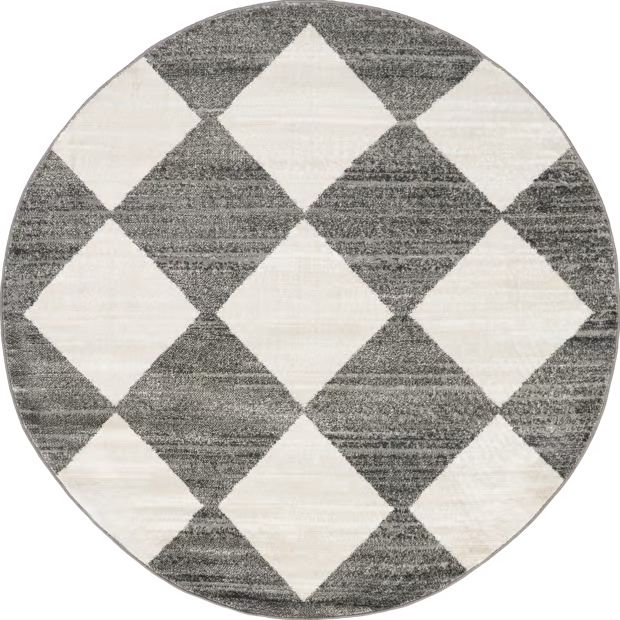 Grey Kayla Checkerboard Tiled 5' Round Area Rug | Rugs USA