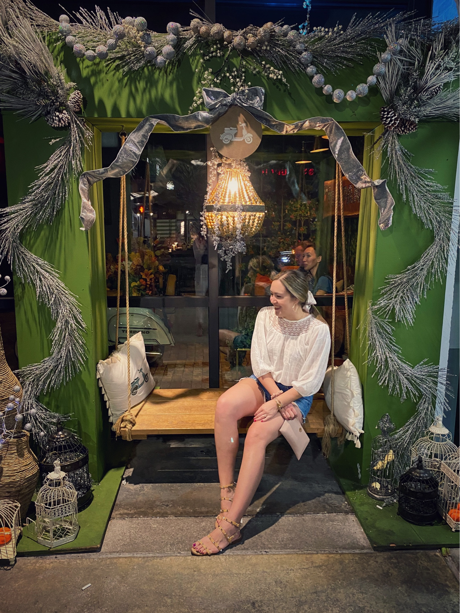 Florida fun. Dining. With the girls. Denim shorts.  Sandals. Vacation. Night out. White blouse. Under $25! For the bride. Casual night out. Travel. Exploring. Florida. Beaches. 

#LTKsalealert #LTKtravel #LTKstyletip