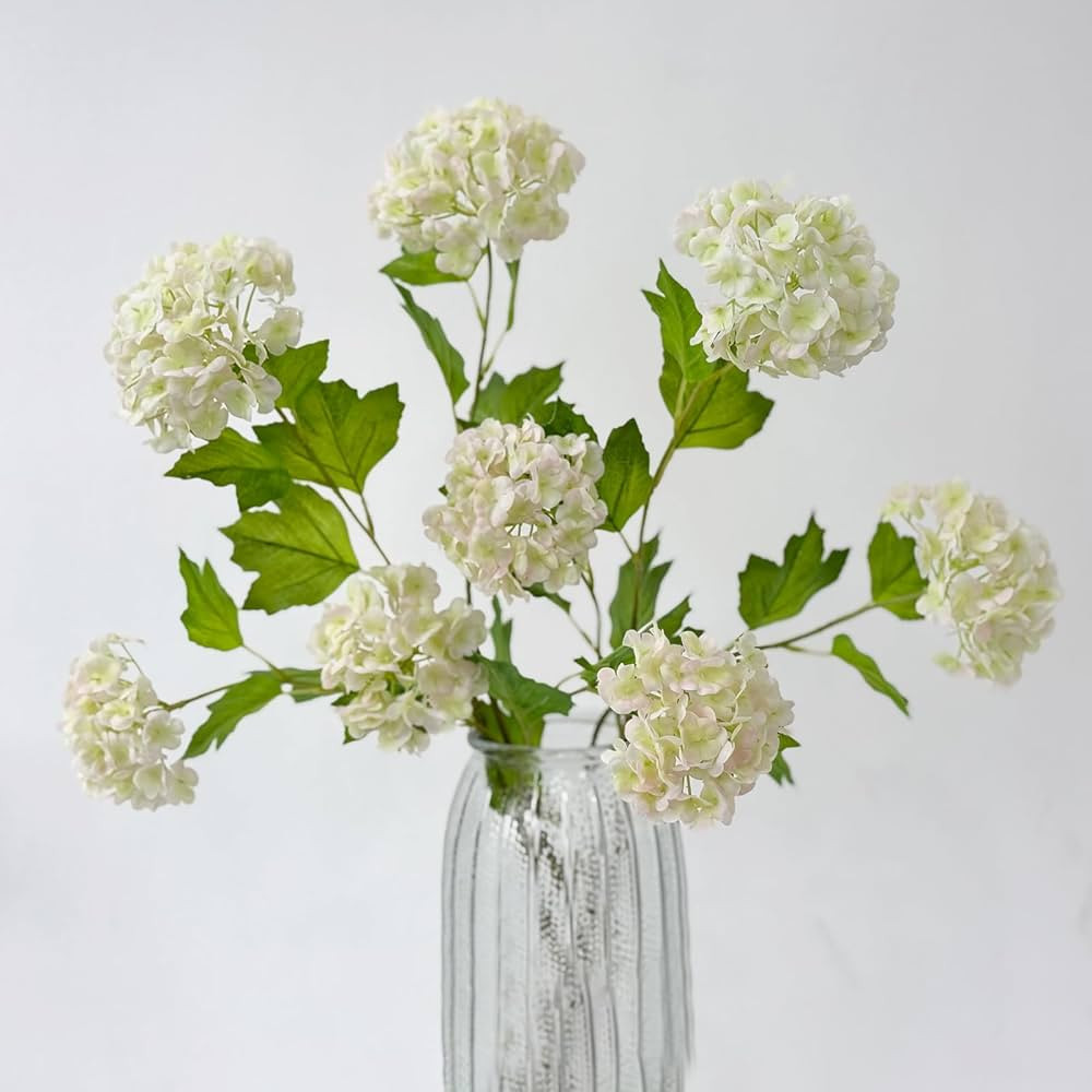 YalzoneMet RUZUQE 4 Pcs Pink Green Artificial Snowball Viburnum Flower 26.8‘’ Small Hydrangea... | Amazon (US)