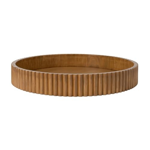 CNEIESD Ribbed Wood Decorative Tray, 16.5-Inch Round with Light Honey Finish for Table Centerpieces | Amazon (US)