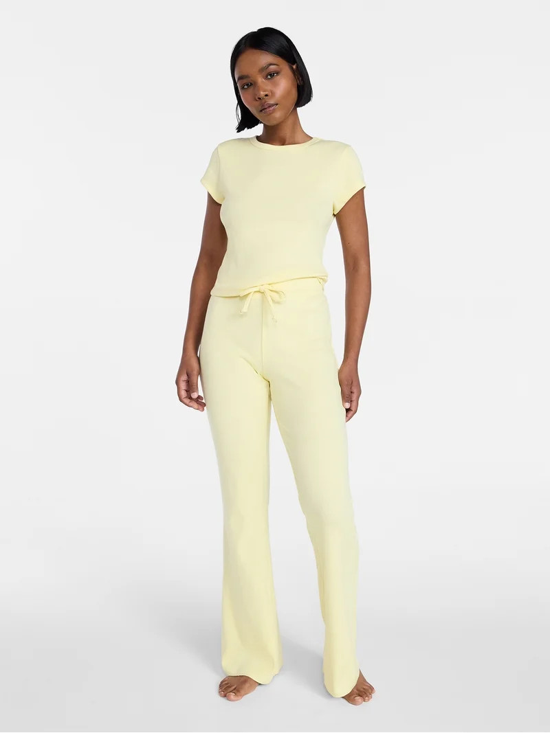 No Boundaries Rib Tee and Pants Sleep Set, 2-Piece, Women's XXS-3X | Walmart (US)