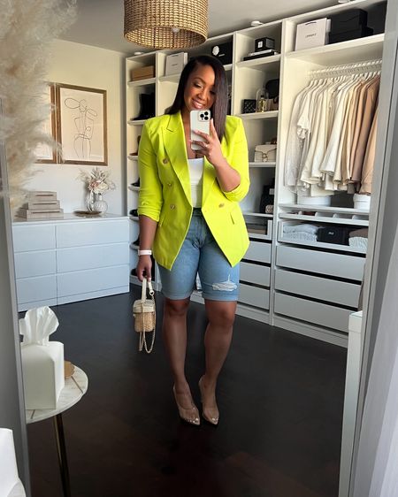 Styling my fav blazer and shorts! I have so many colors now! Runs TTS and under $40. Has some stretch. Paired here with some Bermuda shorts and I love this color! 

#LTKFindsUnder50 #LTKStyleTip