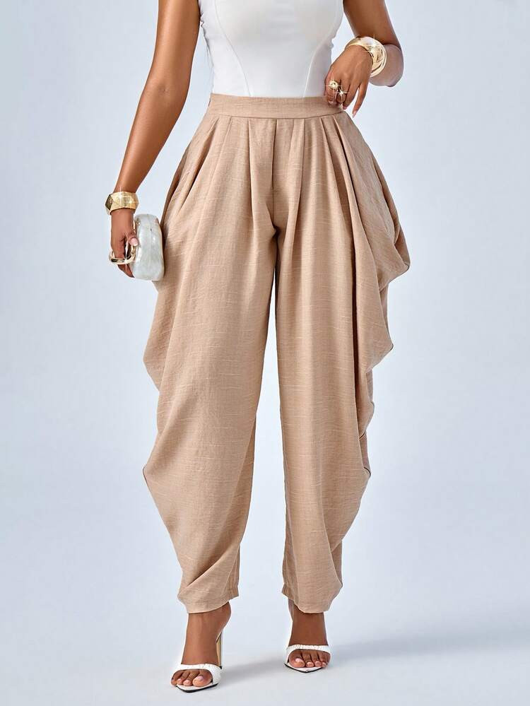 SOLERSUN Women's Fashion Loose Khaki Pleated Pocket Pants Fall Cloth For Women | SHEIN