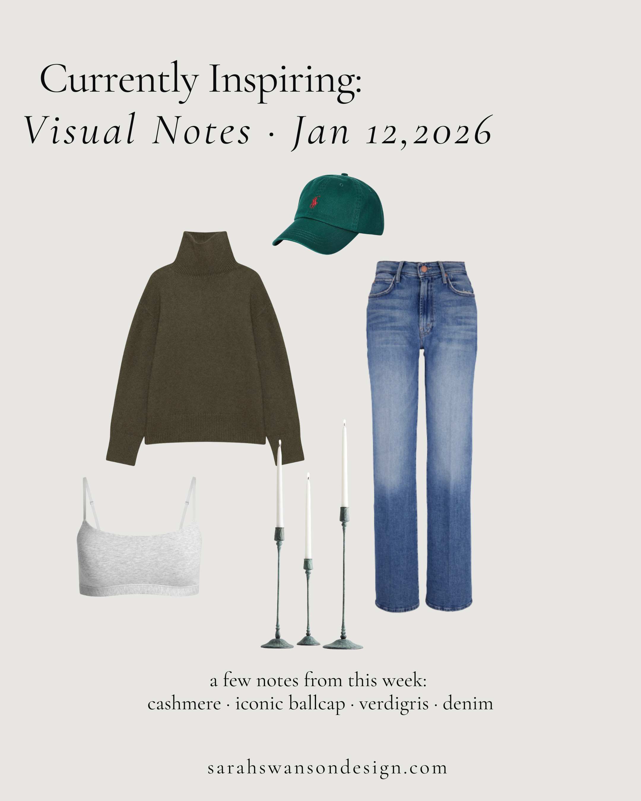 A few notes from this week — cashmere, an iconic ballcap, verdigris and the hunt for go to denim.
Find the full post — https://www.sarahswansondesign.com/2026-weekly-visual-notes 

 #LTKmomlife #LTKselfcare #LTKOver40
