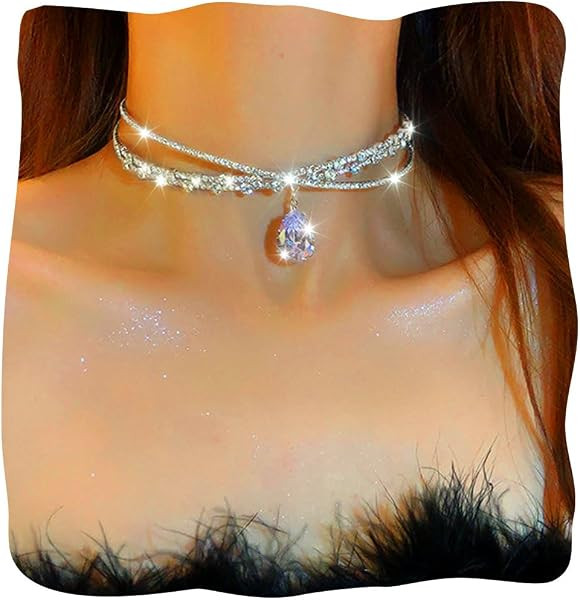 JEAIRTS Rhinestone Choker Necklace Silver Diamond Chain Jewerly for Women | Amazon (US)