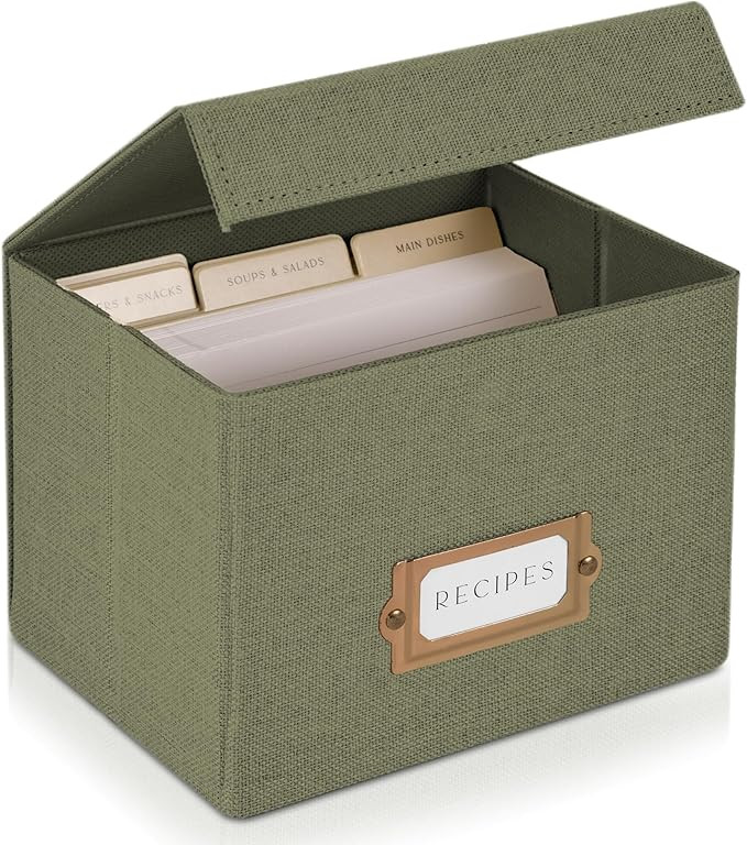 ZICOTO Beautiful Linen Recipe Box - Fits 4x6 inch Recipe Cards to Organize Up to 250 Recipes - St... | Amazon (US)