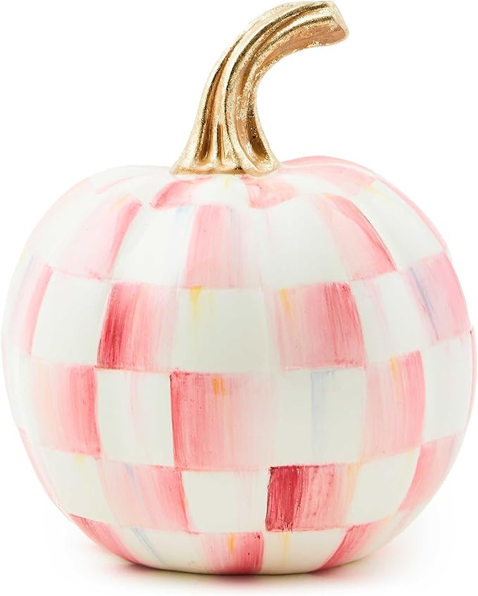 MACKENZIE-CHILDS Mini Pumpkin, Resin Halloween Home Decor, Pink-and-White Bubblegum Pink Check | Amazon (US)