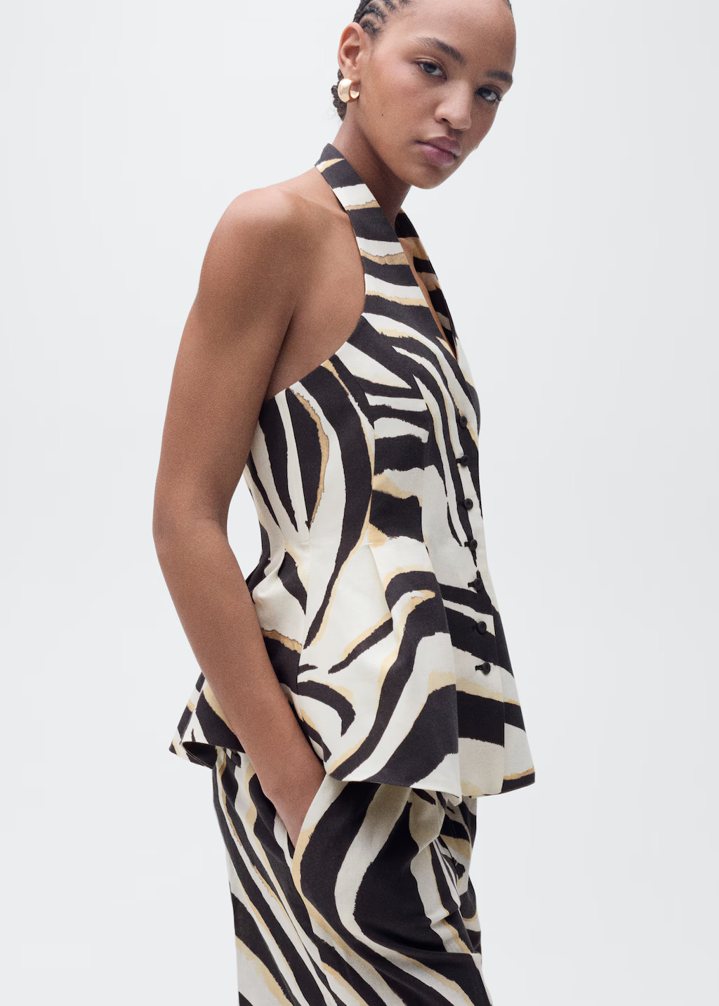 Linen zebra-print halter waistcoat - Women | MANGO United Kingdom | MANGO (UK)