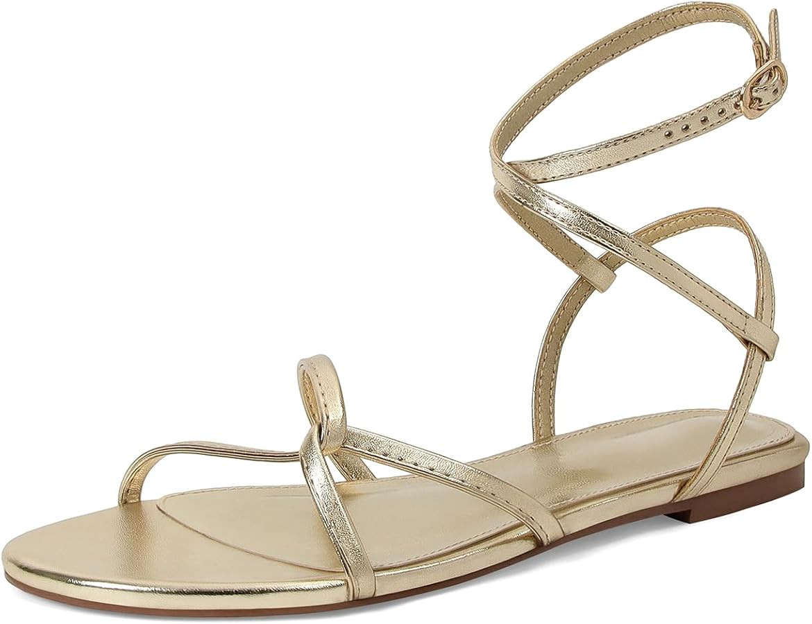 SOVANYOU Strappy Sandals for Women Dressy Flat Sandals Open Toe Cute Summer Sandal with Cross Ank... | Amazon (US)