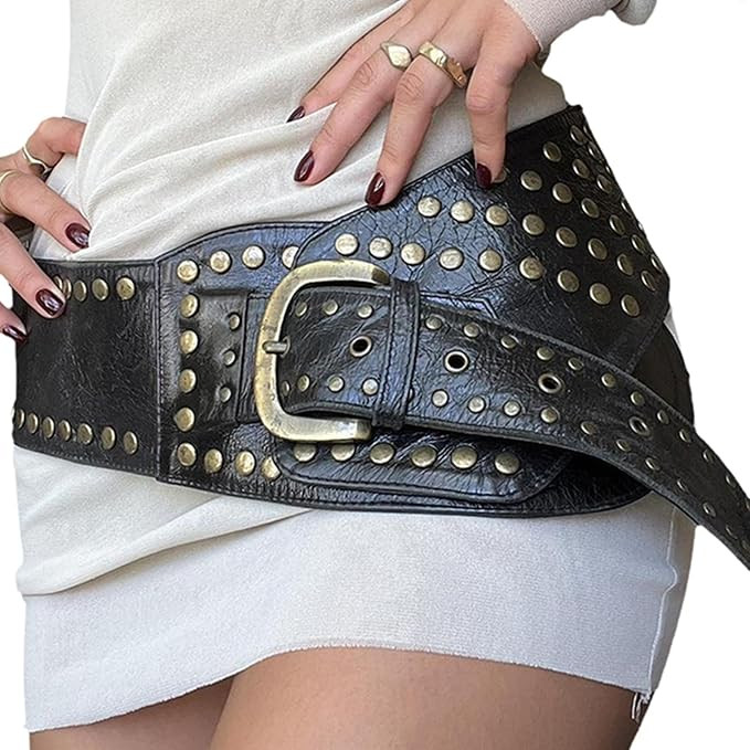 Women Wide Boho Disc Leather Belt Vintage Western Chunky Oval Concho Belt Y2k Grunge Accessories | Amazon (US)
