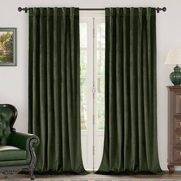 BGment Olive Green Velvet Curtains 90 Inches for Living Room, Thermal Insulated Blackout Curtains... | Amazon (US)