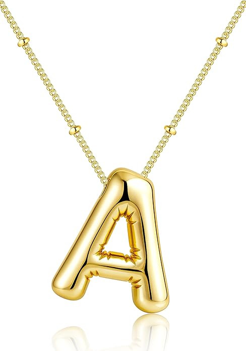 Inerney Christmas Gifts Stocking Stuffers for Women, Gold Bubble Letter Necklace Initial Necklace... | Amazon (US)