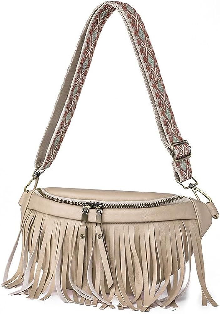 Fanny Pack Purse Leather Bum Bags for Women Crossbody Sling Bag with Detachable Fringe Fashion Wa... | Amazon (US)
