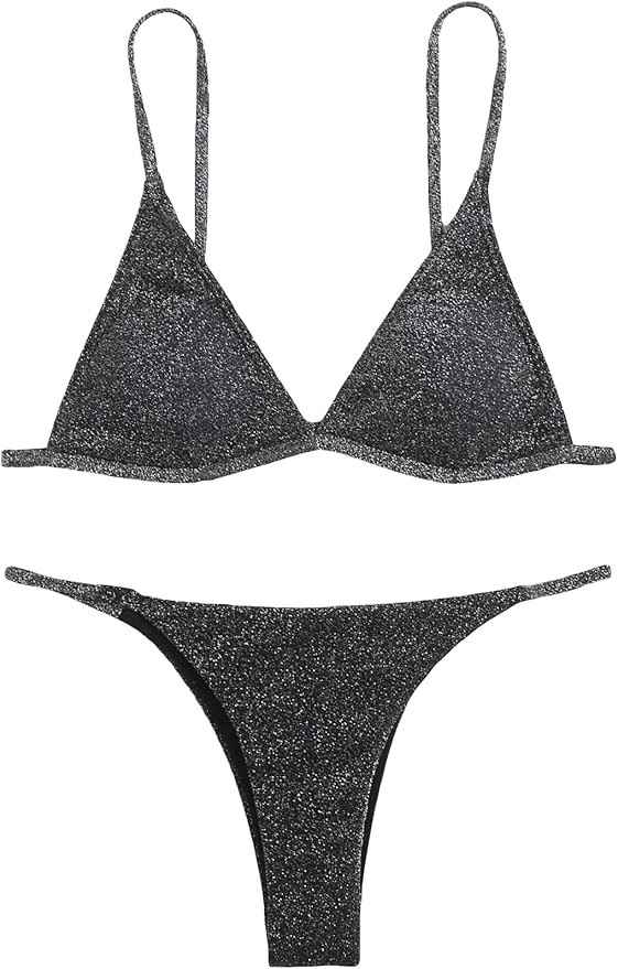 SOLY HUX Women's Sexy Glitter Triangle Bikini Bathing Suit 2 Piece Swimsuits | Amazon (US)