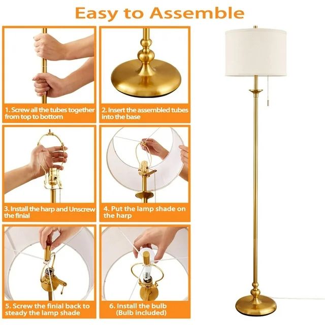 NATYSWAN Modern Floor Lamp, 60" Standing Lamp for Living Room with Fabric Lamp Shade&Pull Chain, ... | Walmart (US)
